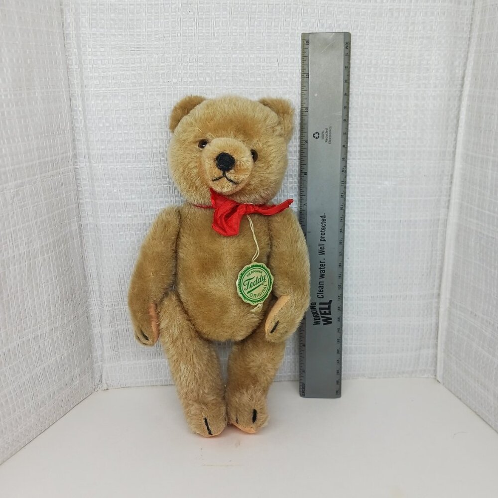 Vintage 1960-1970s Plush 10" Hermann Teddy Bear, Paper tags, Working Growler